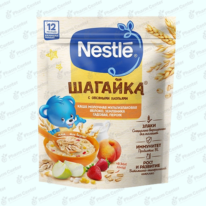 Нестле Шагайка м/к с овсяными хлопьями яблоко, земляника, персик с 12 мес. 190г