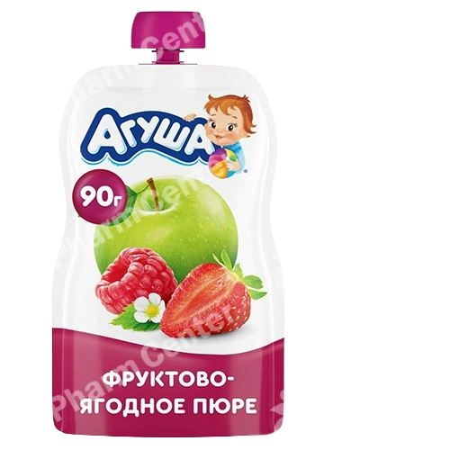 Агуша խյուս խնձոր, ելակ և ազնվամորի (6 ամս+) 90գ պաուչ №1